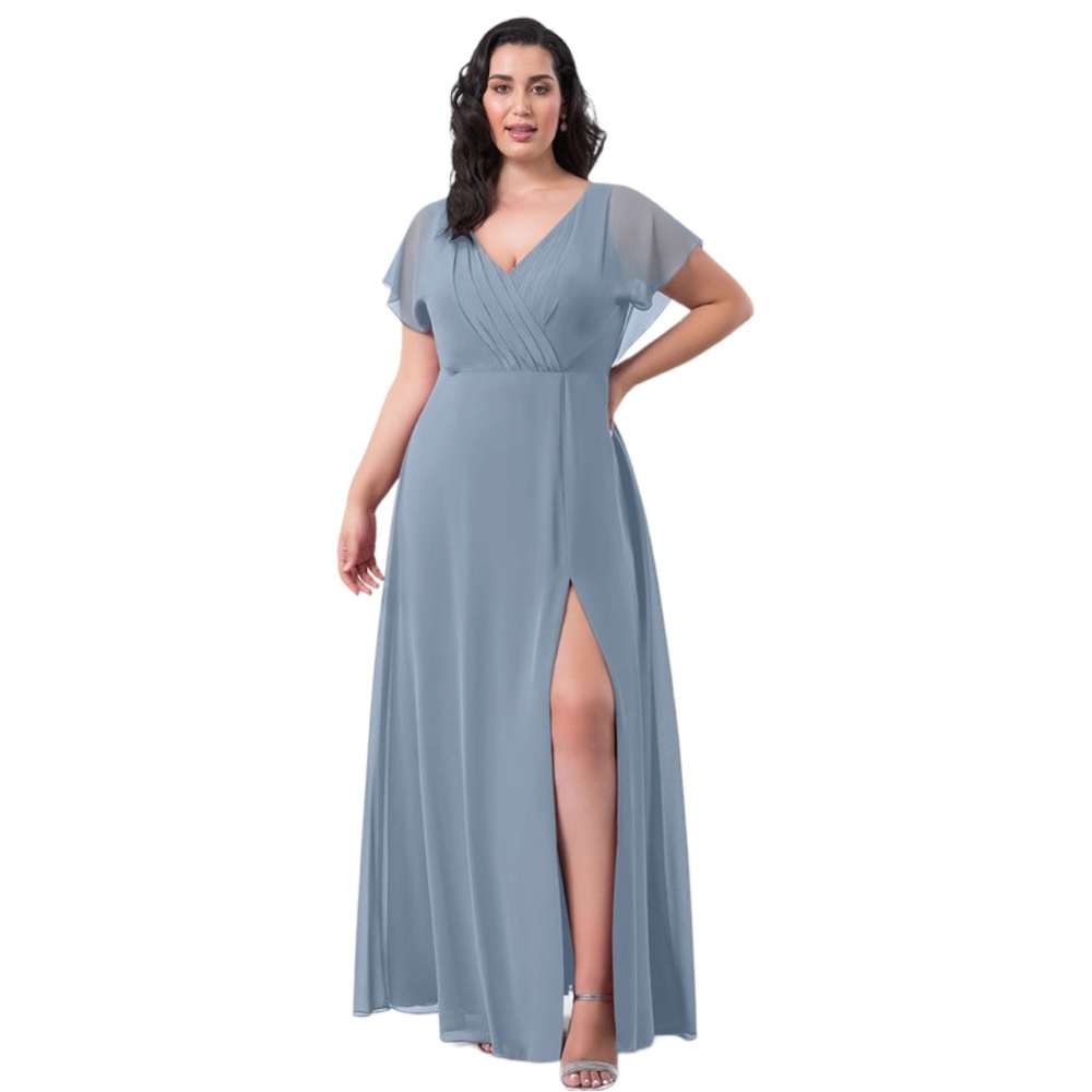 Azazie Rylee Maxi Dress Dusty Blue 16